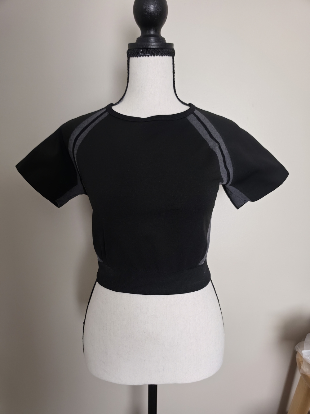 Black Cropped Athletic Top with Gray Trim